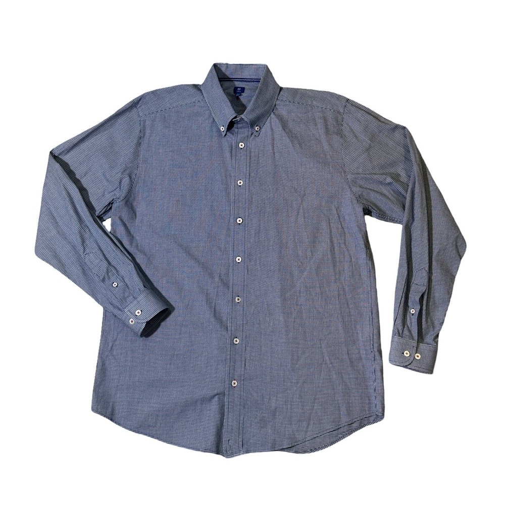 FootJoy mens L Large blue white check cotton blend performance oxford button up